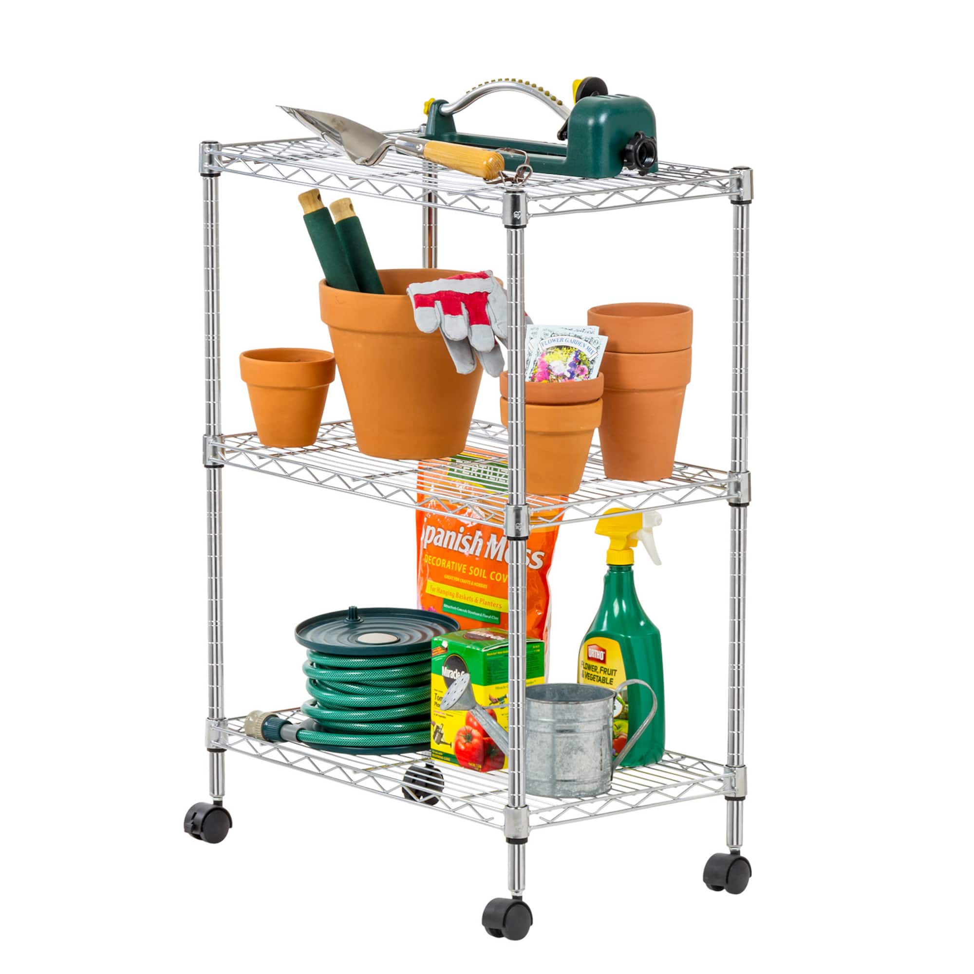 Iris® 32" Silver 3-Tier Rolling Wire Rack Shelf